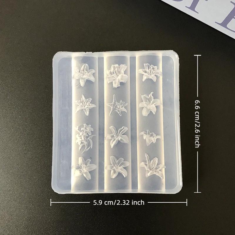 3D Silicone Flower Nail Art Carving Mold Resin Lily Floral Starfish Diy Nail Art Decoration Transparent Template For Nail Charms