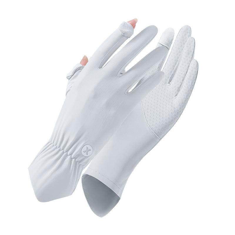 Summer Sunscreen Gloves Women's UV Protection Thin Ice Silk Cool Breathable Driving Non-slip Dew Two-finger Gloves
