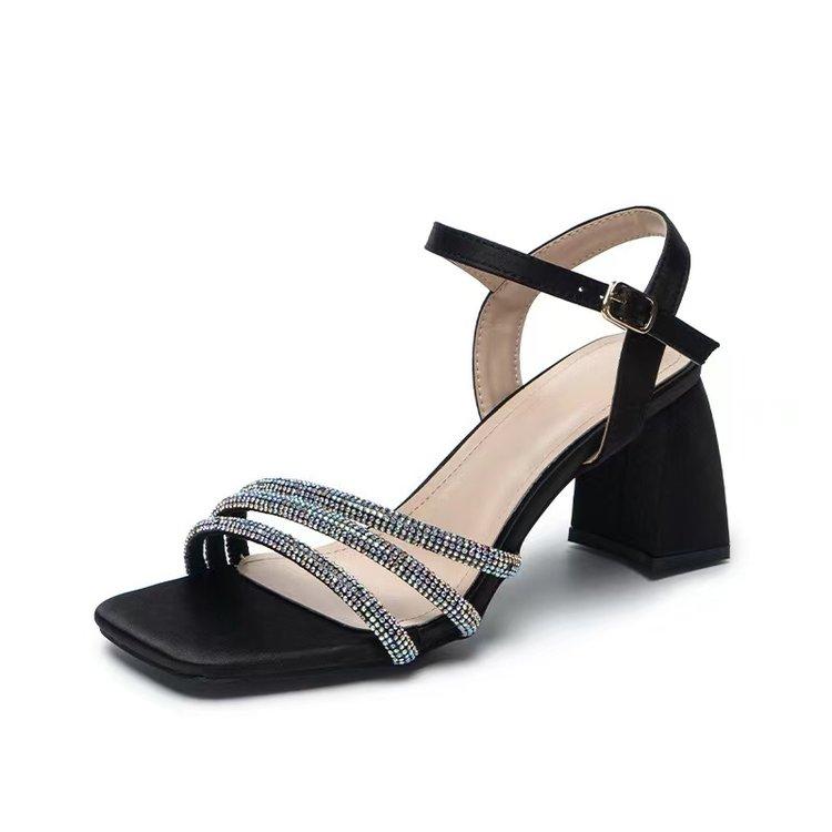 

Лидер продаж лета, женские сандалии с квадратной пряжкой, однотонные уличные женские сандалии на квадратном каблуке со стразами 43