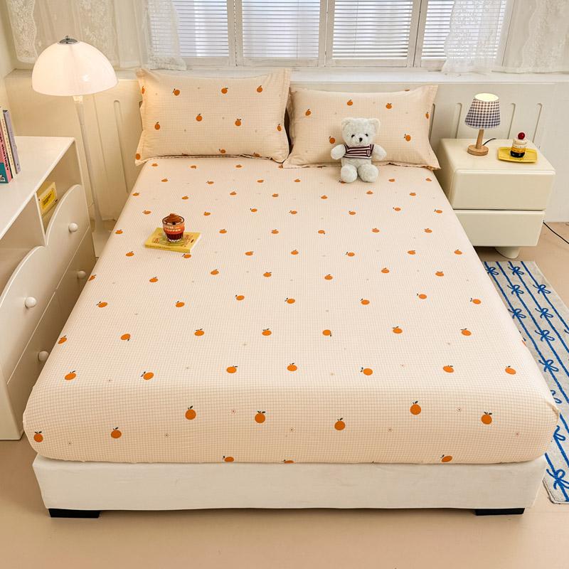 Square Geometric Cotton Fitted Sheet Set Grey and Orange Geometric Lines Bed Cover Adult Single 3pcs Bedding Deep Pocket Design