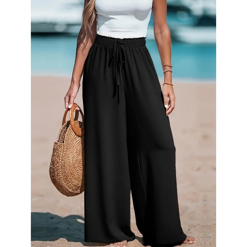 Pantalon décontracté et tendance pour femme, à jambes larges, ample, avec cordon de serrage, confortable, pour les quatre saisons