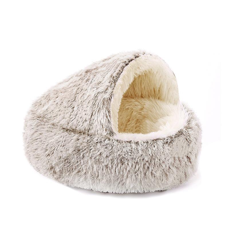 Semi-Enclosed Cat Bed, Shell Style, Winter Insulation, All-Season Fluffy Cat and Dog Bed