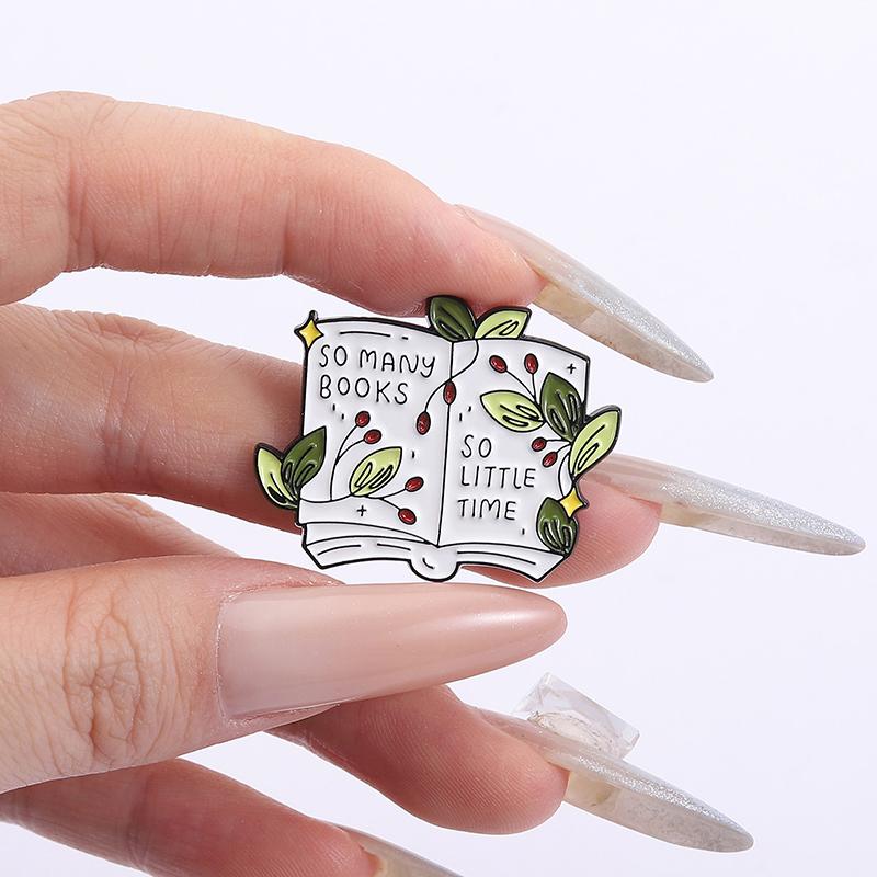 So viele Bücher So wenig Zeit Emaille-Anstecker Florale Buch-Brosche Anstecknadel Modeschmuck Geschenk für Lesebegeisterte Bücherwurm Freunde