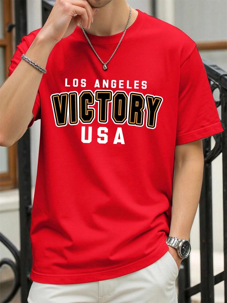 Victory Usa Los Angeles Print Men TShirts Cotton AllMatch T Shirt Comfortable Crewneck Tops Loose Unisex Summer Clothes