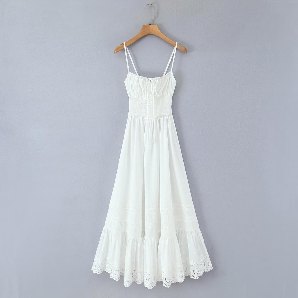 2025 Sweet Embroidered Resort Style Long Dress with French Square Neck - Retro Evening Slimming Gown