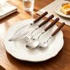 Wooden Handle Stainless Steel Cutlery Set 5Pcs Tableware Fork Spoon Knife Dinner Utensils for Home Kitchen