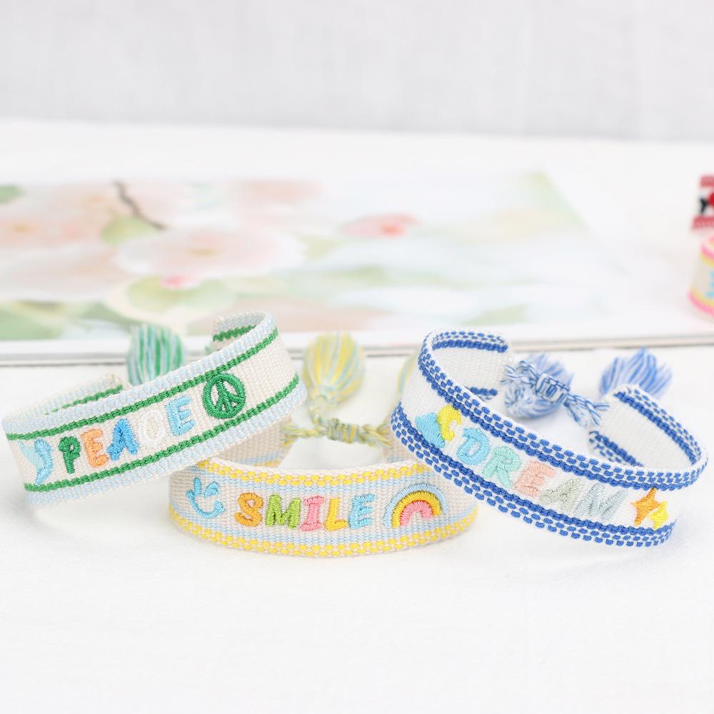 Colorful Embroidered Letter Bracelet for Women - Handmade Woven Rope with Tassel for Best Friends