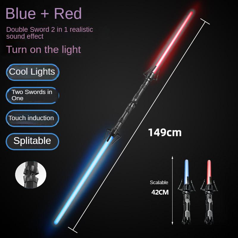 2pcs 2 In 1 Laser Sword Red and Blue Double Swords Role Playing Glowing Weapons Holiday Party Photo Props Kids Toy Gifts