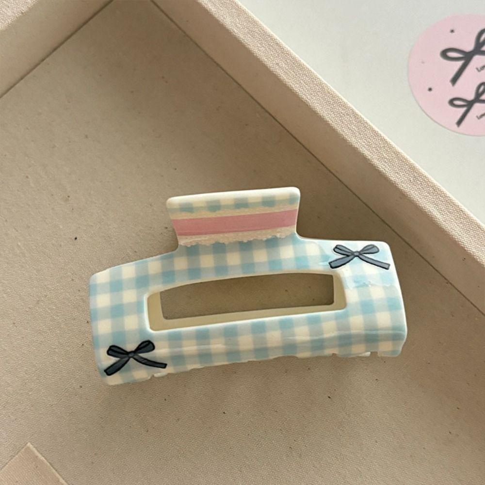 Korean Style Acrylic Bow Hair Claw Flower Geometry Shark Clip Lattice Hair Crab Clip  Outdoor
