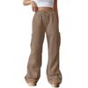 Women's Casual Fashion Solid Color Elastic Waist Drawstring Pocket Wide-Leg Straight-Cut Joggers