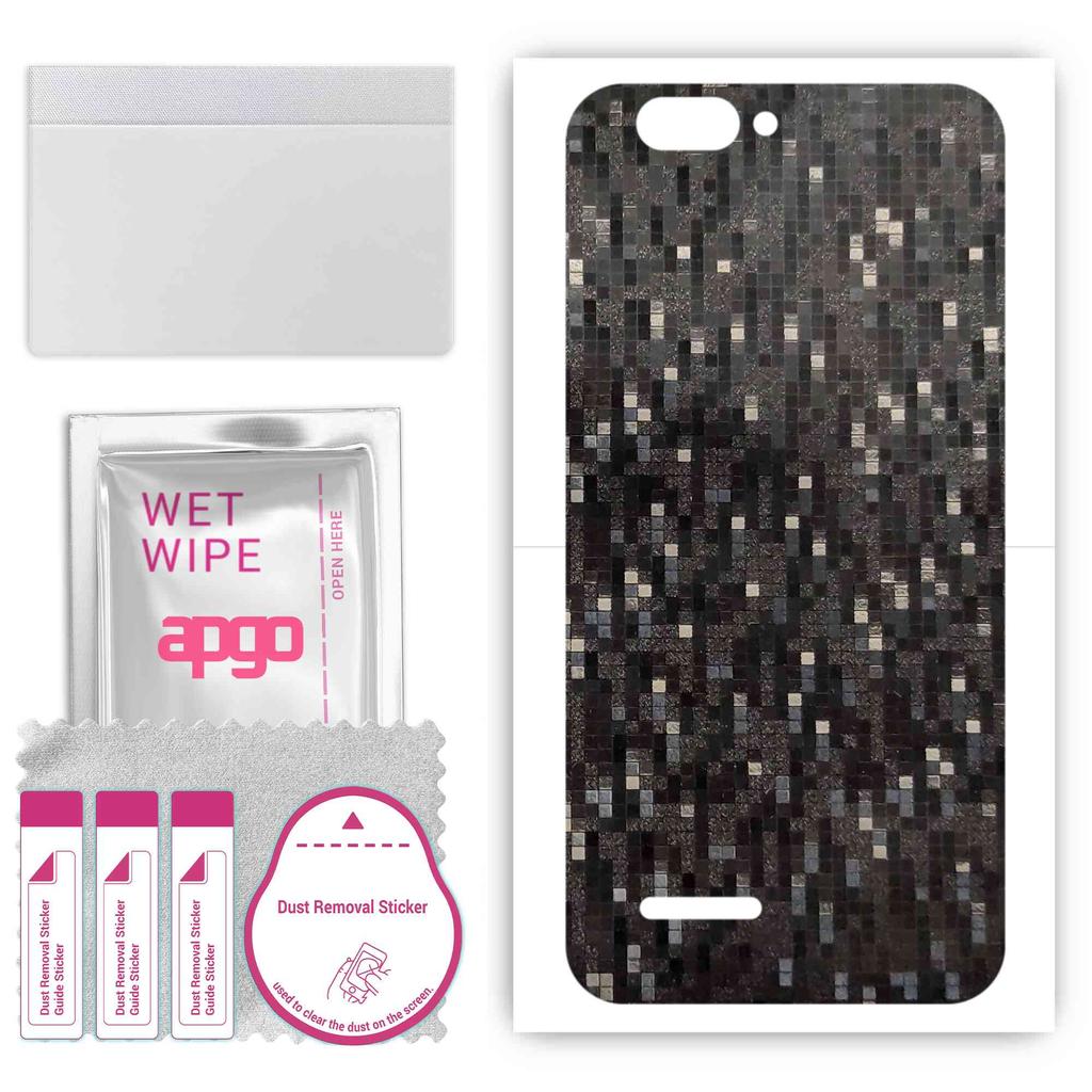apgo Protective Skin Sticker for the back compatible with Sharp R1S, Wrap Film, Foil, Vinyl - Pattern Carbon Black Pixel