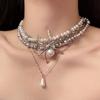 Gioielli Collana con Ciondolo Multistrato di Perle, Ragno e Cristallo da Donna, Moda Coreana, Collana Charm, Choker Punk, Accessori Goth