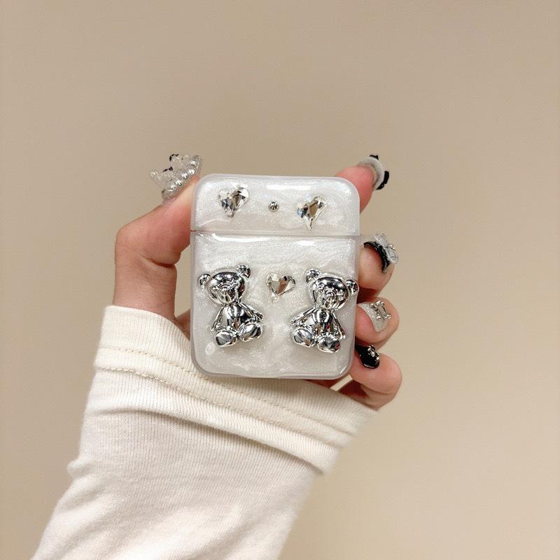 

Epoxy Rhinestone Transparent Bear Airpods Pro Protective Case Apple Airpods 3 /4 Bluetooth Headset Case Airpods pro 2nd generation
