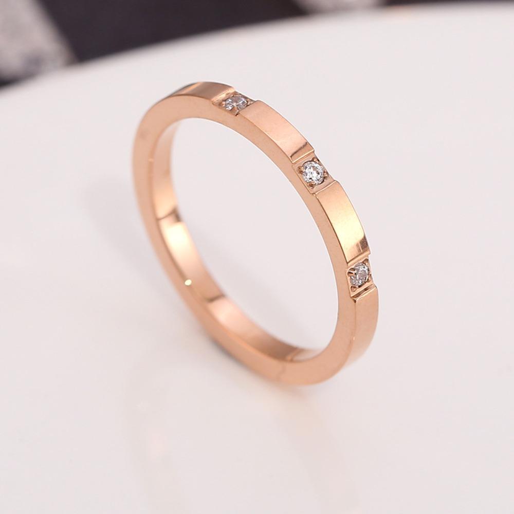 Titanium Steel Ring with Three Diamonds for Couples Stylish Thin Band Finger Ring Fashion Jewelry