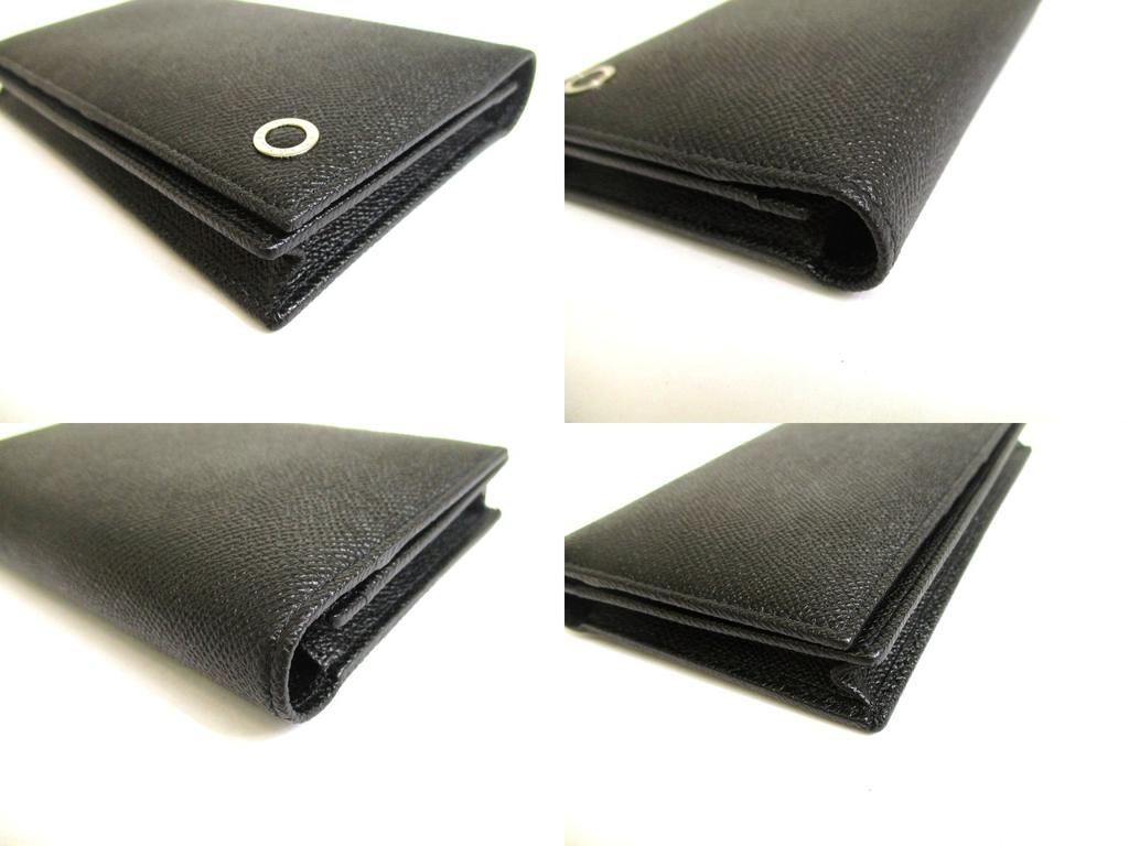 Authentic BVLGARI Man Black Leather Flap BIfold Long Wallet #a897  Refurbished