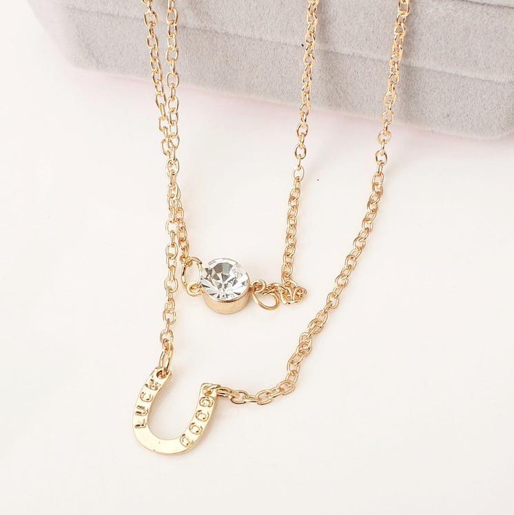 

Stylish Personality Simple Letter U Inlaid Zircon Double-layer Necklace Multi-layer Short Necklace Chain Necklace Clavicle Chain