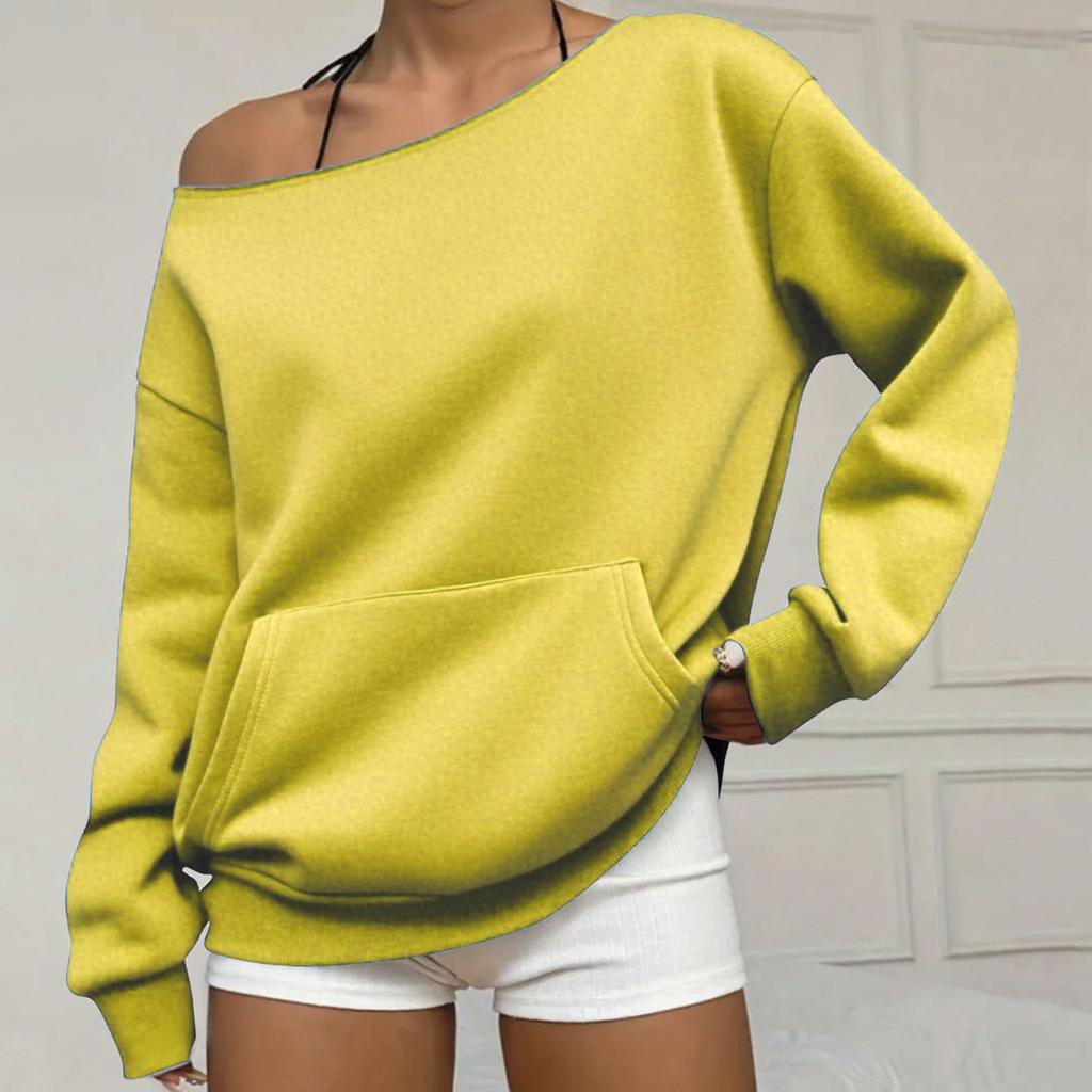 Women's Off Shoulder Long Sleeve Sweatshirt Loose Fit Streetwear Pullover Top