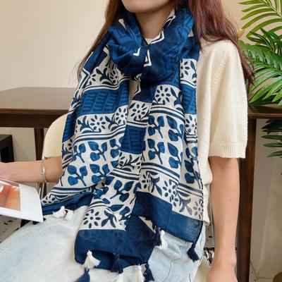 Breathable Lovely Floral Polyester Soft Scarf Boho Chic Tassel Shawl Women Perfect For Travel & Casual Muslim Hijab 180*90Cm