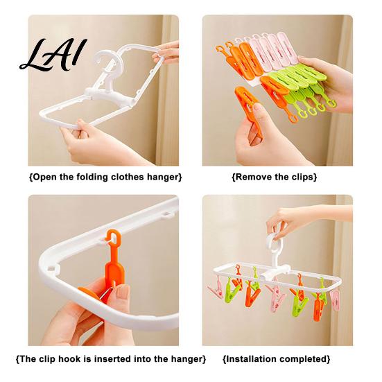 Plastic Clothing Clip Clothes Drying Rack with 12 Clips Heavy Duty Rotatable Multi Hanger Foldable Hanger Anti-Slip Organizer for Underwear