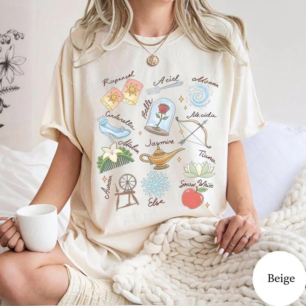 Watercolor Princess Signature Shirt Aurora Ariel Belle Cinderella Tiana Tee All Princess Autograph Tee S