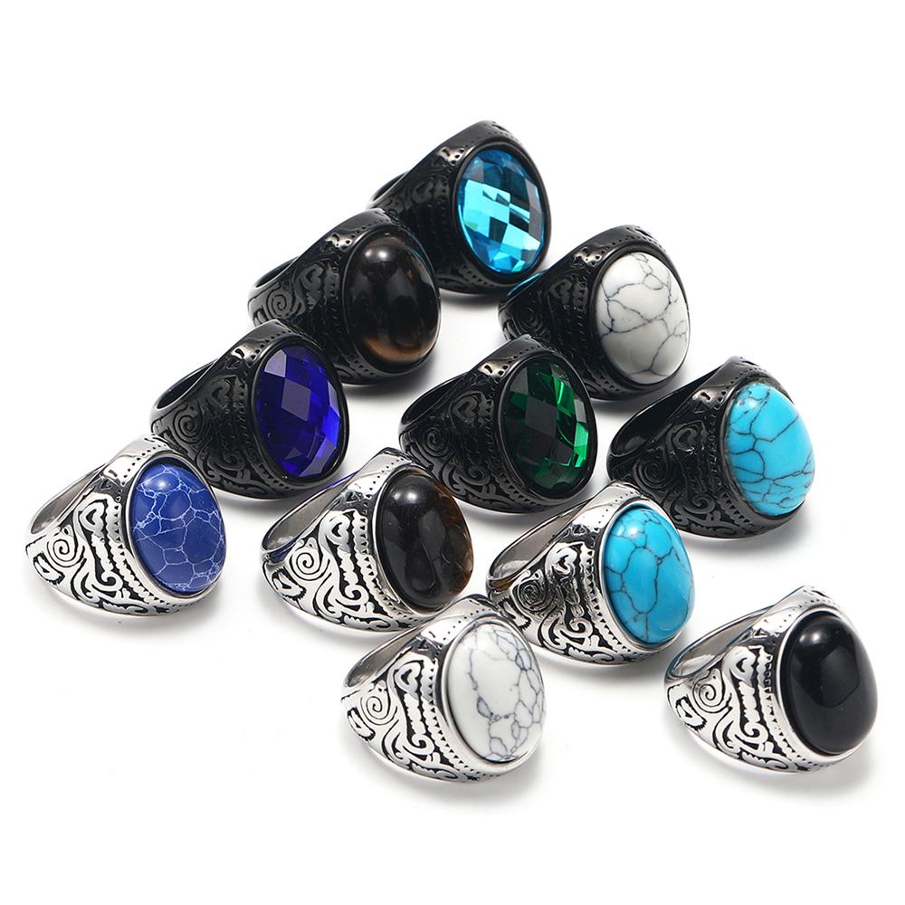 316L Stainless Steel Ring With Black Onyx & Turquoise High Quality Jewelry Factory Direct Sale