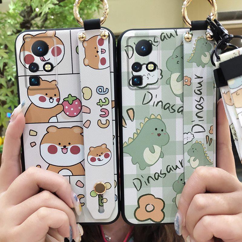 Anti-knock Wrist Strap Phone Case For infinix Zero X/X Pro/X6811/X6811B Phone Holder Cartoon Wristband Silicone Cute