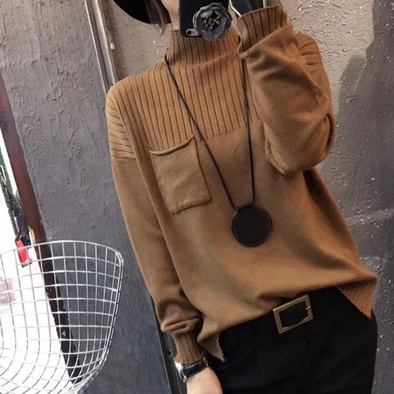 Fashion Half Turtleneck Sweater Women Autumn Winter Long Sleeve All Match Pullover  Street Casual Solid Knitted Sweaters