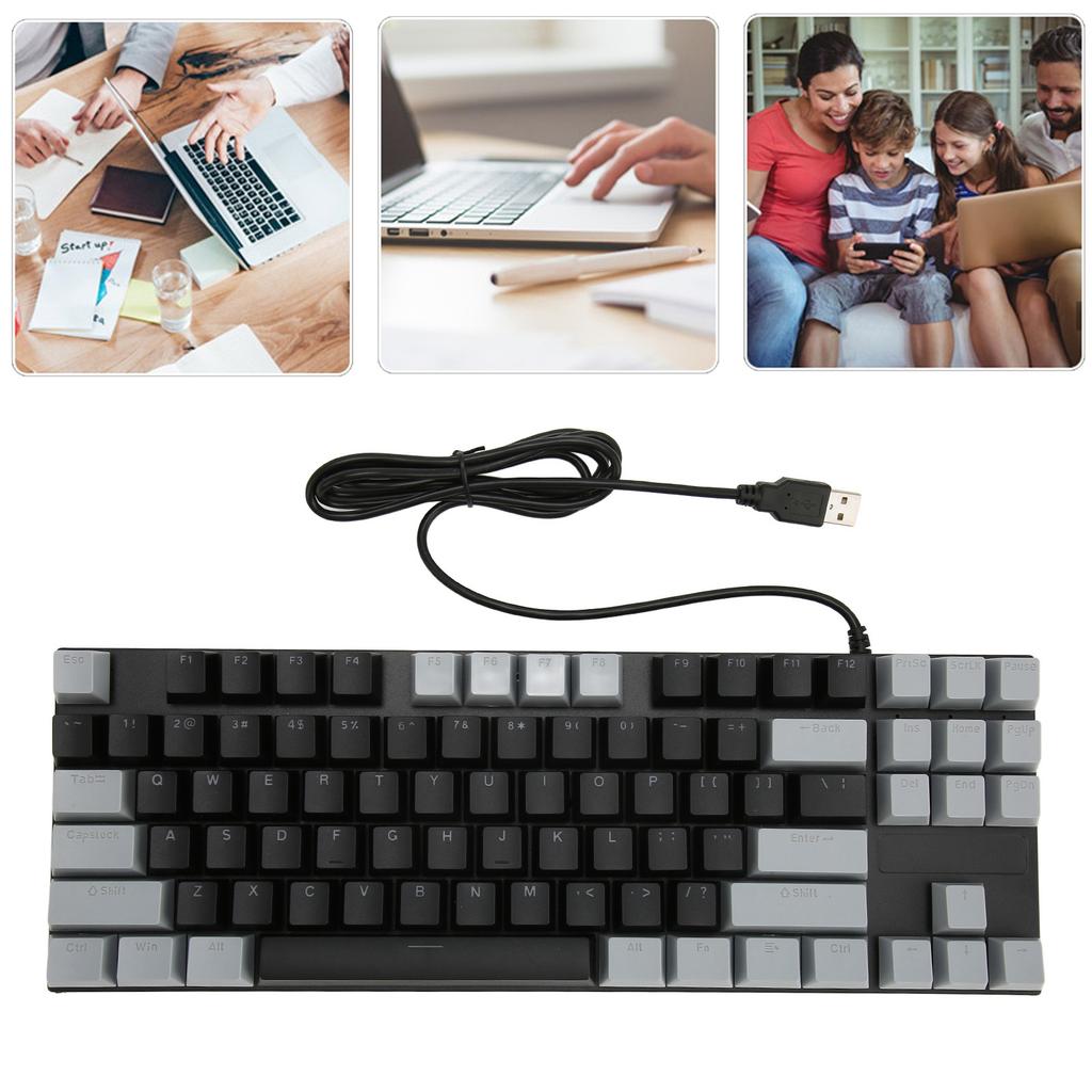Mechanical Keyboard 87 Keys Blue   RGB Backlit Contrast Color Ergonomic Wired Keyboard for Laptop Desktop PC