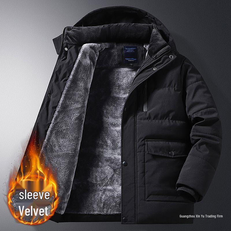 Herren Winter Mittellange Verdickte Baumwolljacke für Mittleren Alters & Ältere mit Zusätzlichem Fleece