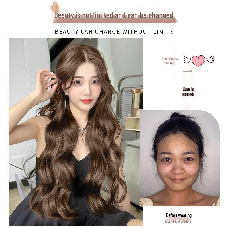 Perruque Longue Ondulée Bouclée Ondulée Naturelle pour Femmes en Brun Thé Chaud