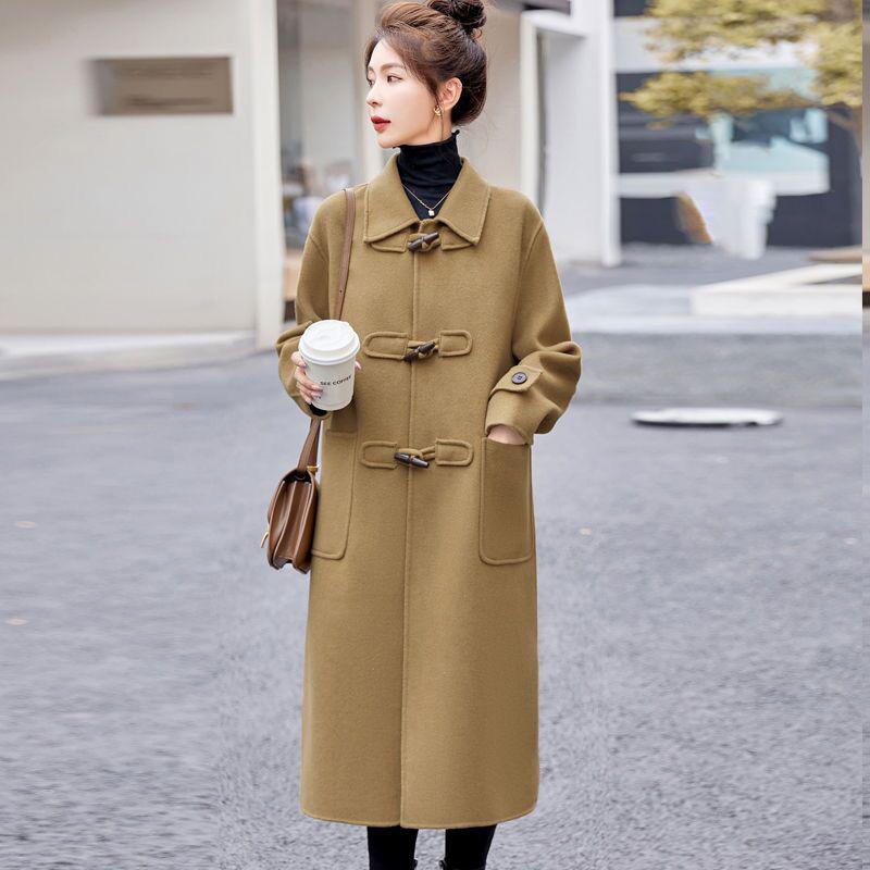 Tweed Coat for Women In Autumn and Winter New Retro Casual Temperament Horn Buckle Mid-length Woolen Jacket