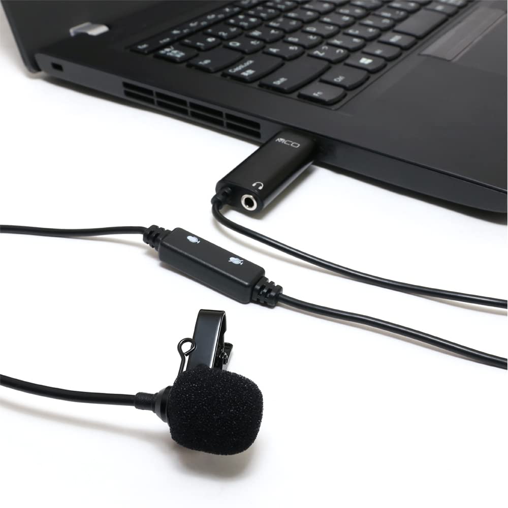 Miyoshi MCO USB Pin Microphone with Mini Clip, 3.5mm Earphone Jack, Mute Switch, Omnidirectional, Compatible with WindowsMacOS, 1.9m Cable Length,