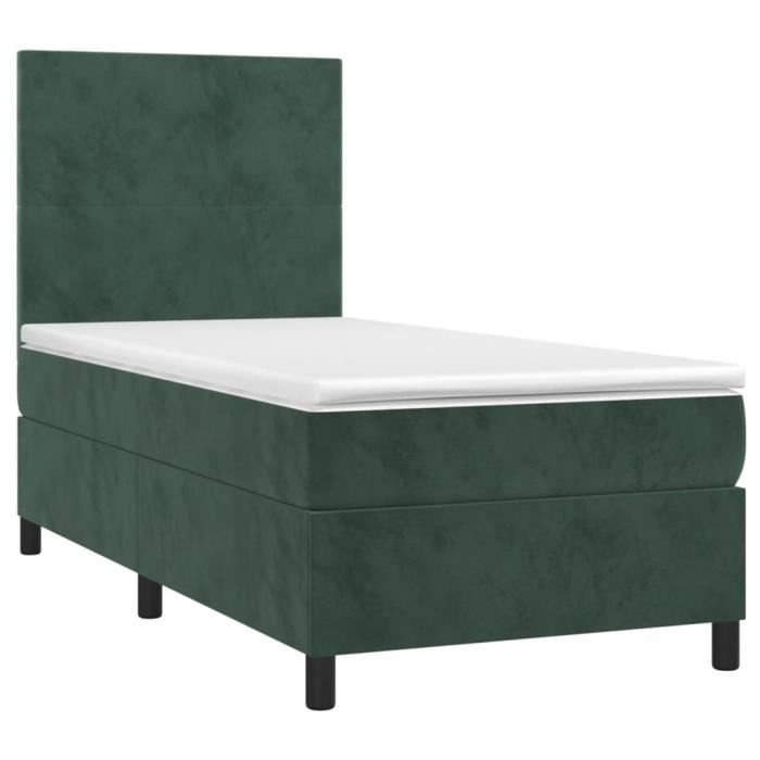 3142872 vidaXL Lit à sommier tapissier et matelas Vert foncé 80x200 cm Velours