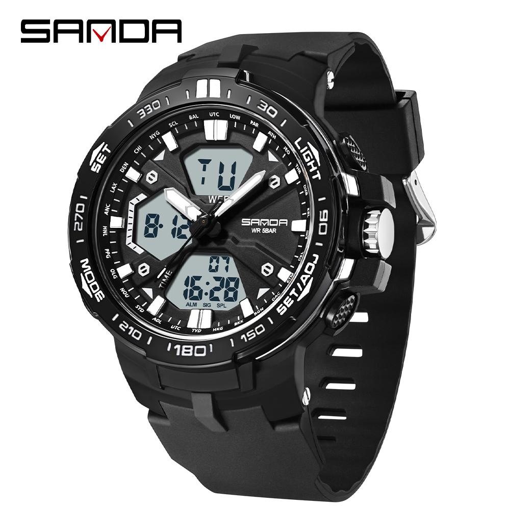 SANDA Men Watch Military Sport Quartz Digital LED Wristwatch Top Brand Luxury Stopwatch Waterproof Male Electronic Clock 3333