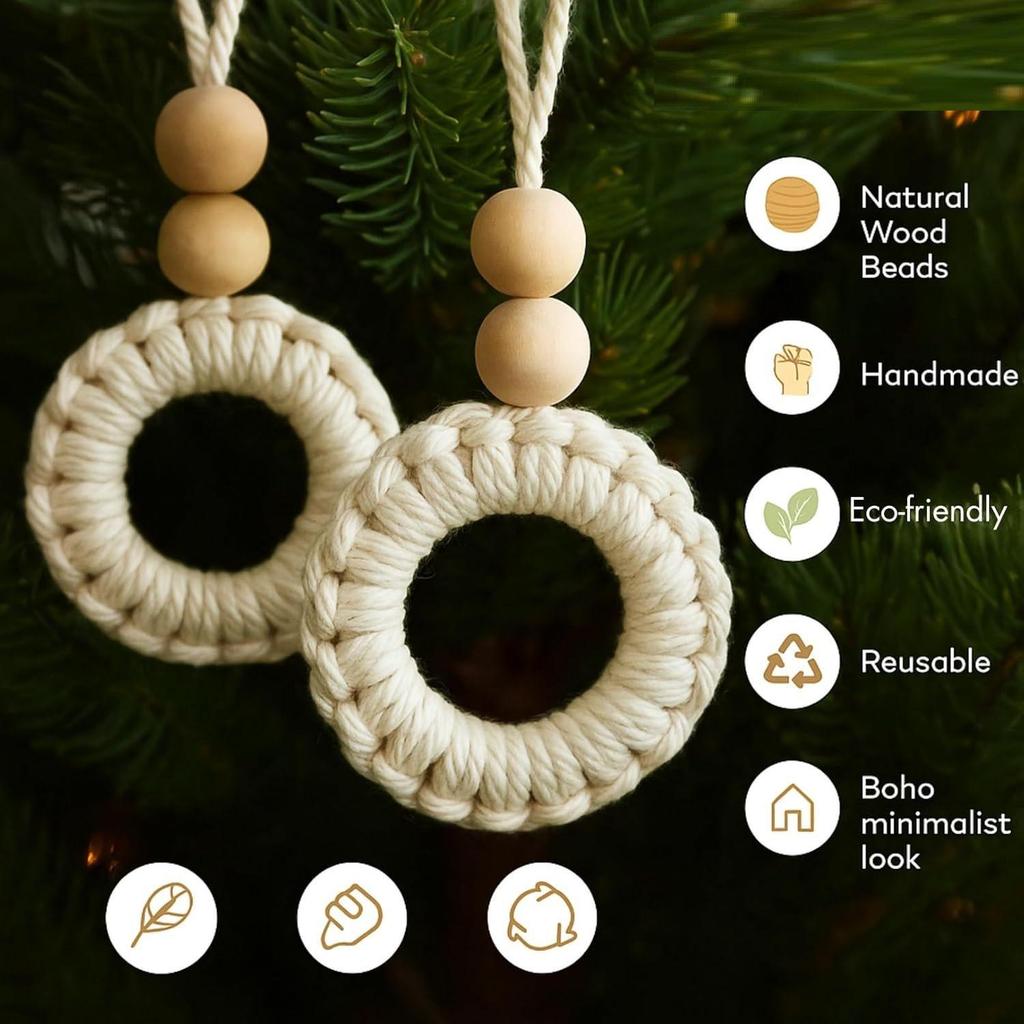 10 Pack Wood Christmas Ornament for Decoration, Natural Modern Minimalist Xmas Tree Hanging Home Decor Bohemian Holiday Decorations