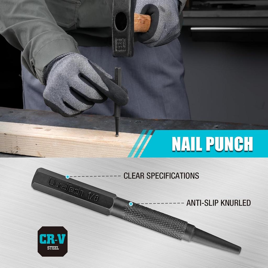 18dílná sada děrovačů a dlát s rolovacím pouzdrem – Kolíkové, Středové, Hřebíkové, Vyrovnávací nástroje, Studené dláto, Měřidlo