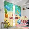 2pcs 2D Flat Printing Window Curtains Summer Beach Pineapple Sun Towel 100% Polyester Without Electricity Party Decorations Use