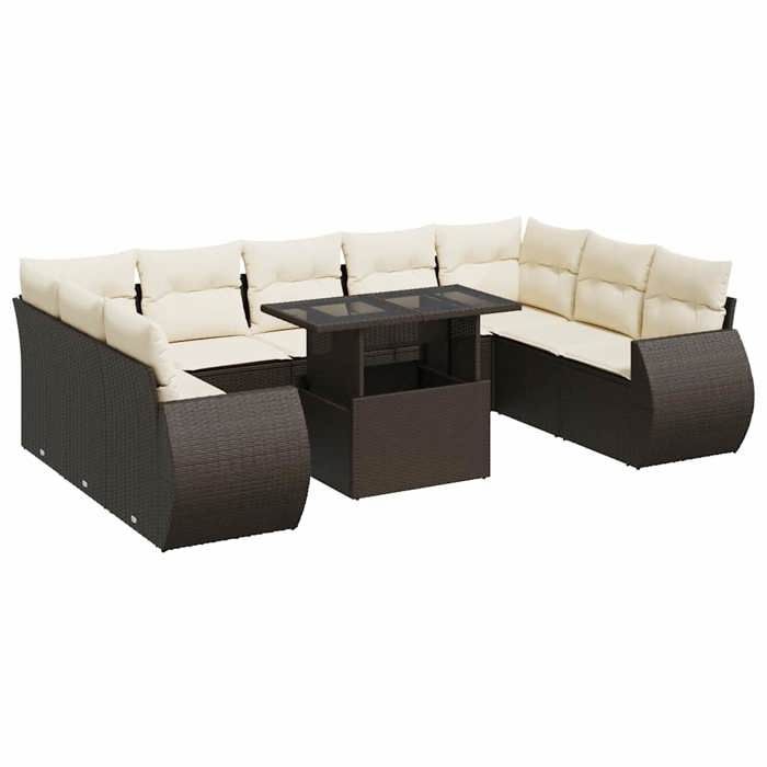 VidaXL Salon de jardin 10 pcs avec coussins marron résine tressée 3326704