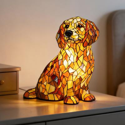 Stained Glass Dog Lamp USB Powered Retro Resin Rainbow Dog Table Lamp Cute Puppy LED Night Light for Bedroom Desk Home Decor Gift for Dog Lovers