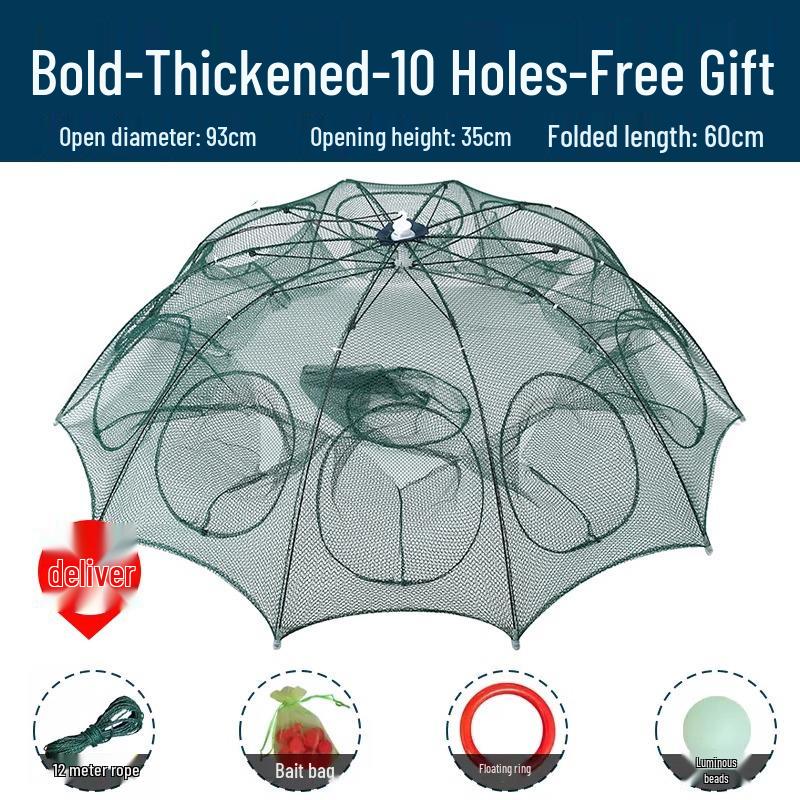 Foldable Thickened Fish and Shrimp Trap Net for Outdoor Fishing.