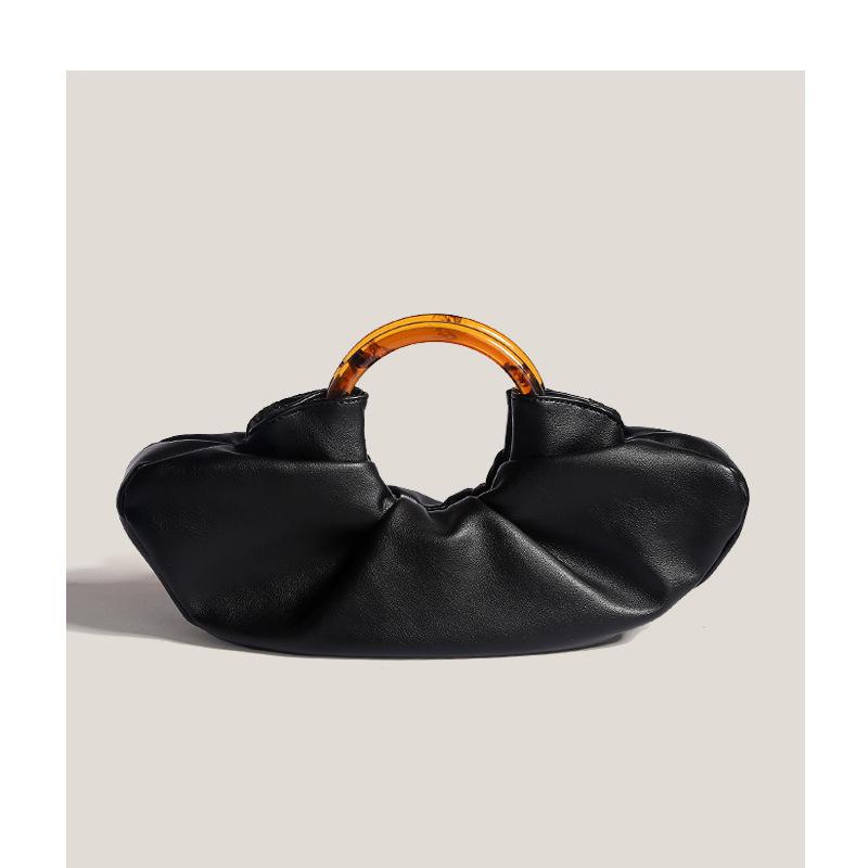 Small Niche Cow Horn Bag, Internet Celebrity, Same Acrylic Ring Handbag, Women's Pleated Cloud Bag, Hand-held Dumpling Bag