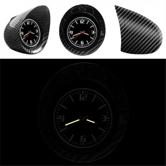 Car Quartz Clock Interior Carbon Fiber Dashboard Watch With Self-adhesive Base