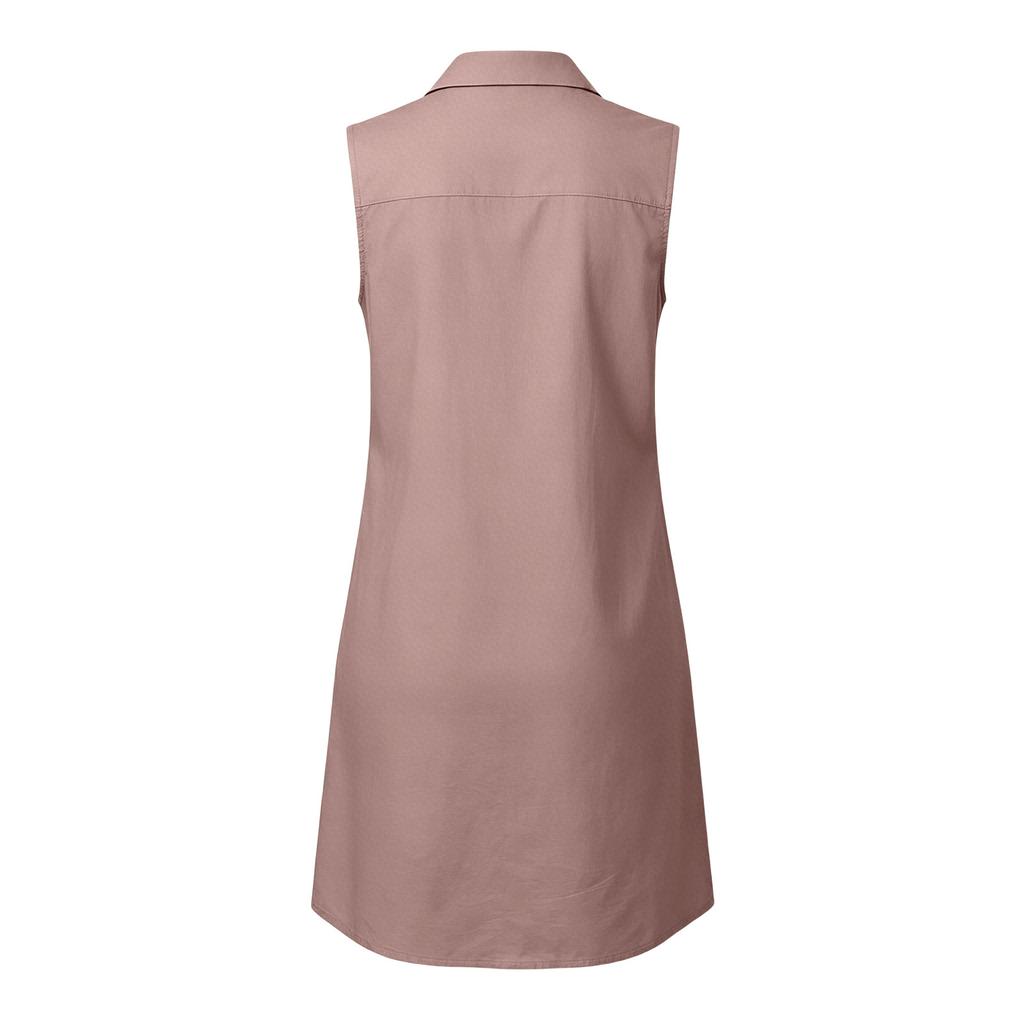 Womens Sleeveless V Neck Shirt Dress with Pockets Casual Button Down Relaxed Fit Tunic Dress for Daily Wear