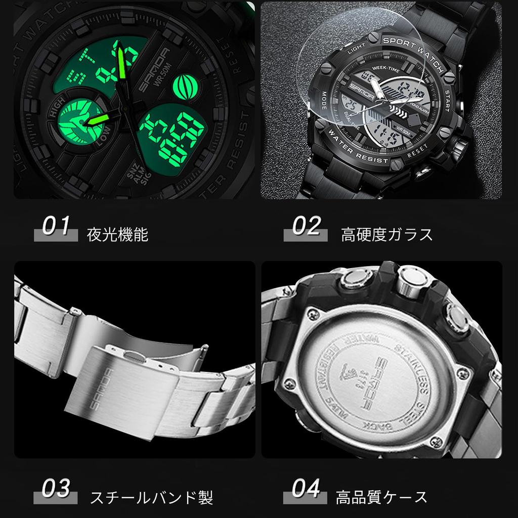 RORIOS Herren-Quarz-Uhr mit Datumsanzeige, Leuchtendes Zifferblatt, Leicht, Multifunktional, Wasserdicht, Perfekt für Sport, Arbeit und Pendeln,