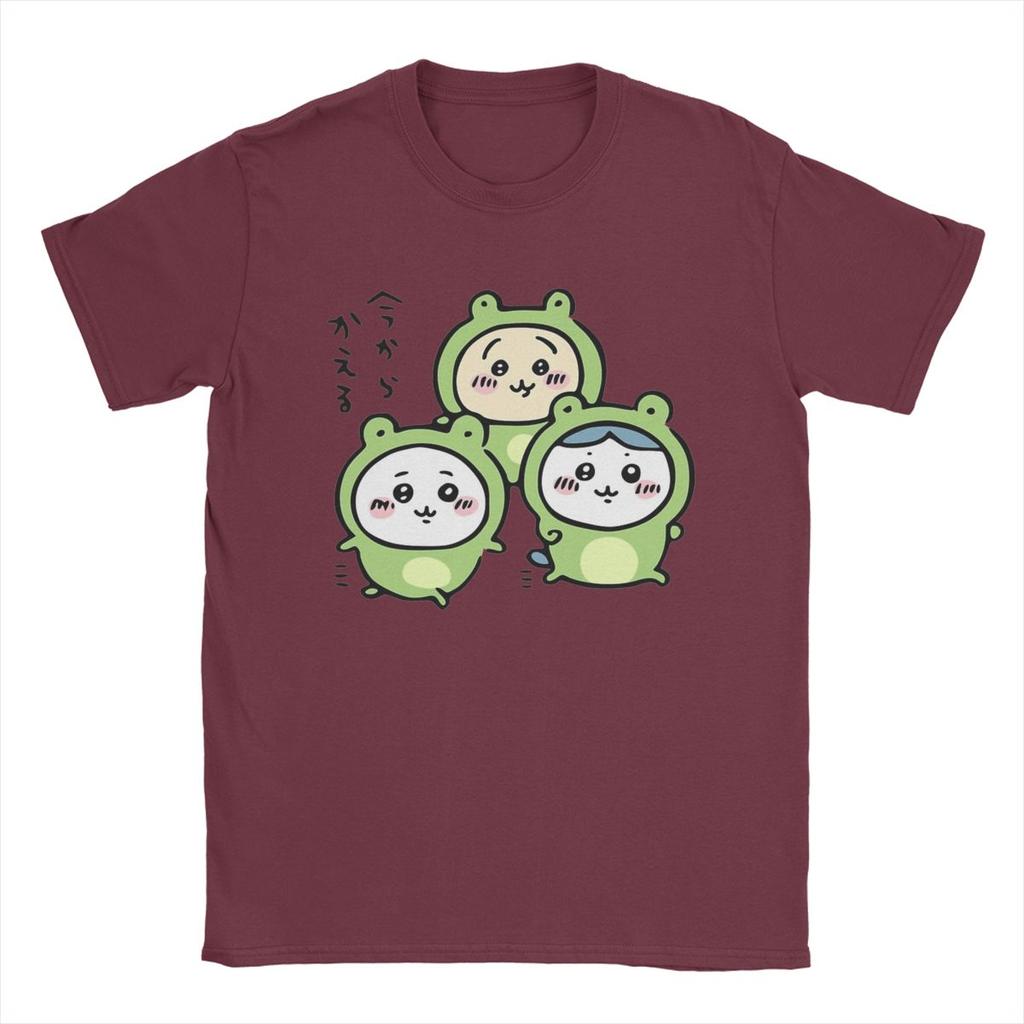 Men Chiikawa And Friends Frogs Hachiware Usagi T Shirt 100% Cotton Clothing Novelty Round Collar Tees Summer T-Shirt