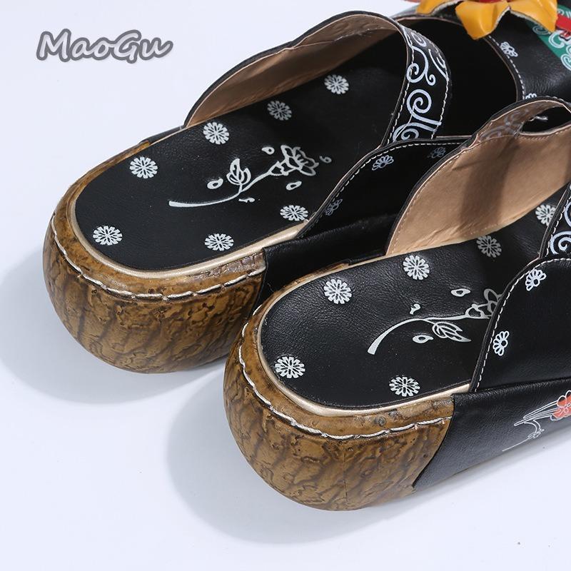 Ethnic Style Bohemian Women's Mules 2025 Summer New Thick Sole Slippers Outwear Size35 43 Flower Decor Women Sandals Cover Toe