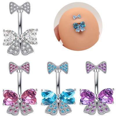Zircon Bowknot Crystal Belly Button Rings Piercing Navel Rings Body Jewelry for Women Fashion Body Piercing Jewelry