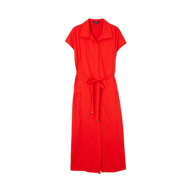 Rap Collar Sleeveless Belted Long Dress As2Wos71