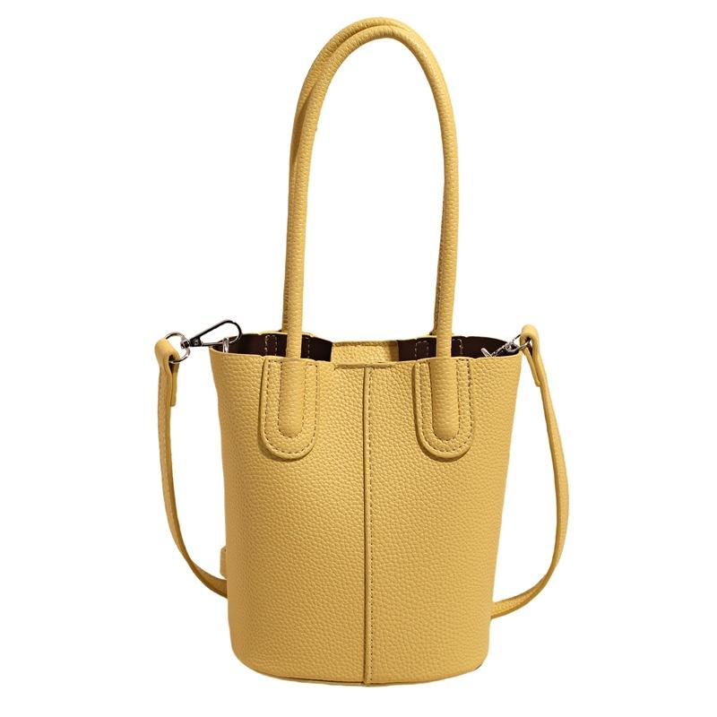 2025 Summer Popular Dopamine Color Simple Portable Bucket Bag Women Commuting Versatile Lychee Pattern Texture Messenger Bag