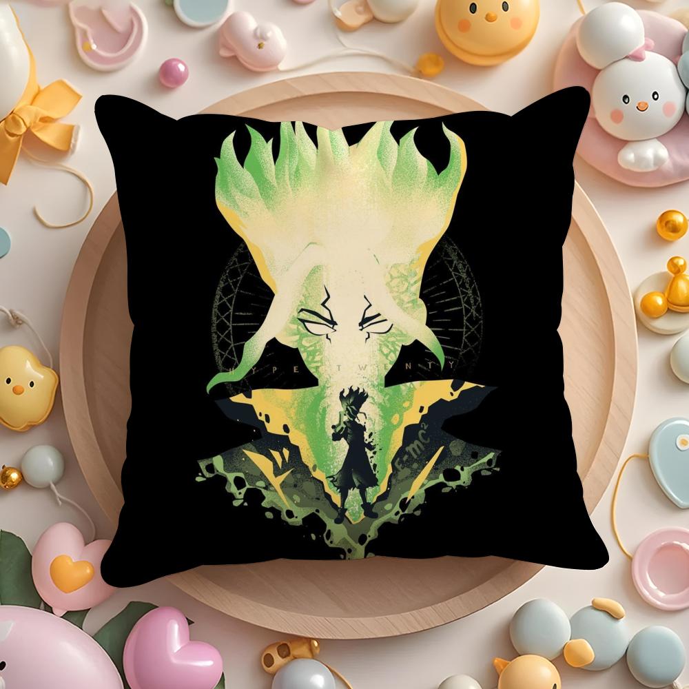 D-Dr.Stone Anime Cushion Cover Plush Fabric Soft Double-Sided Printed Sofa Warm Winter Home Gift Pillow Cover